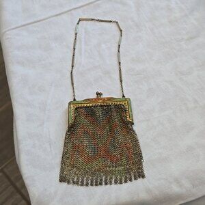 Whiting & Davis Small Antique 1920's Art Deco Metal Mesh Dresden Enameled Frame